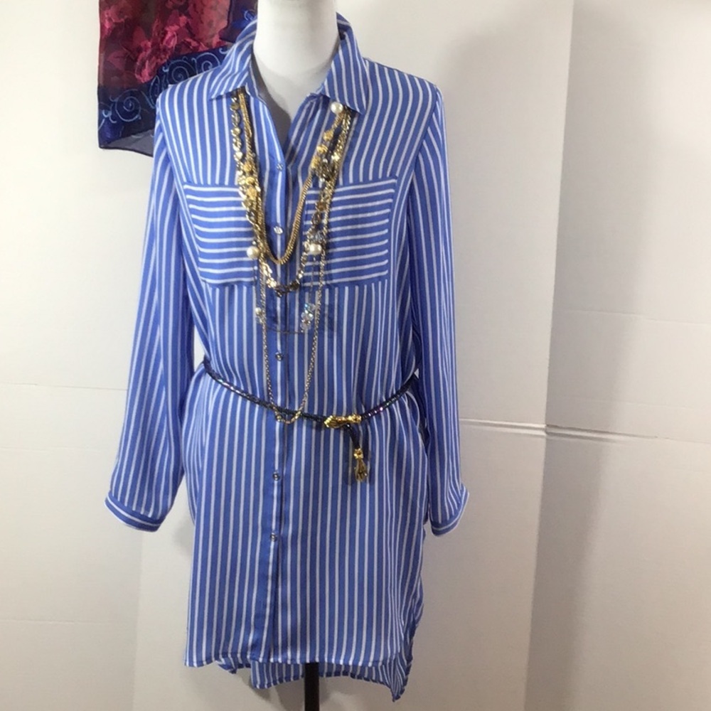 Chico’s blue/white striped button up tunic dress